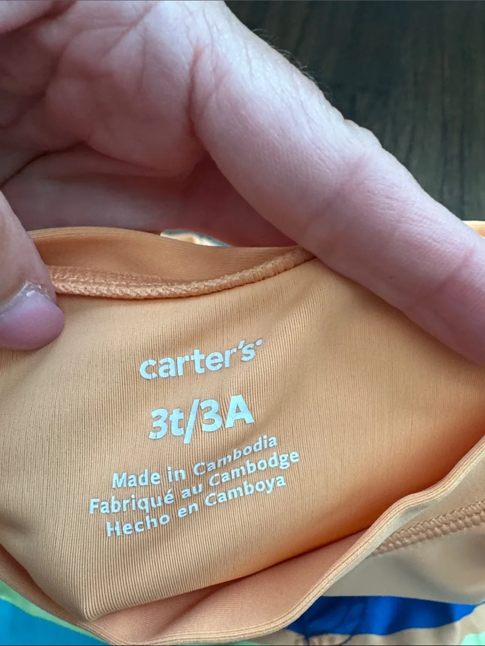 Carter's Peach Long-Sleeve Rash Guard with Blue Striped Swim Shorts